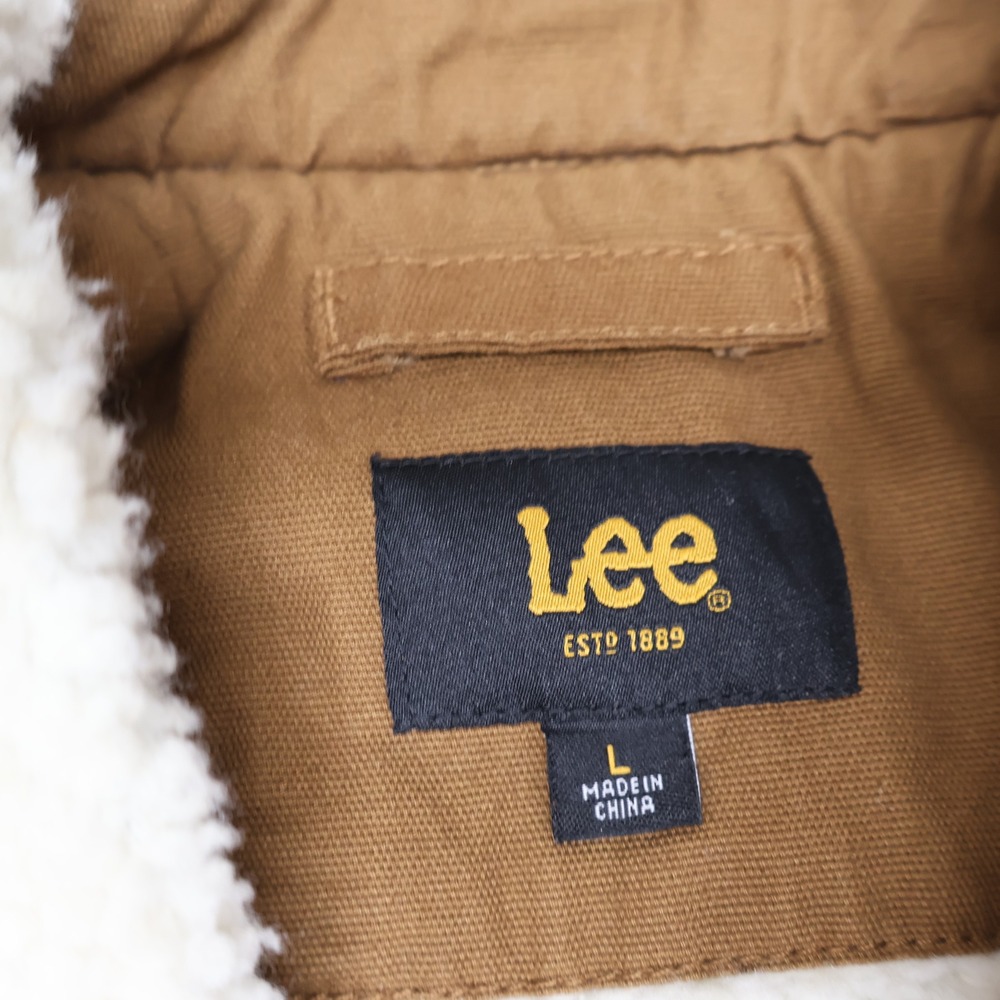 Lee Jacket Mens Large Brown Sherpa Lined Canvas Rugged Trucker Work Full Zip - Picture 4 of 12